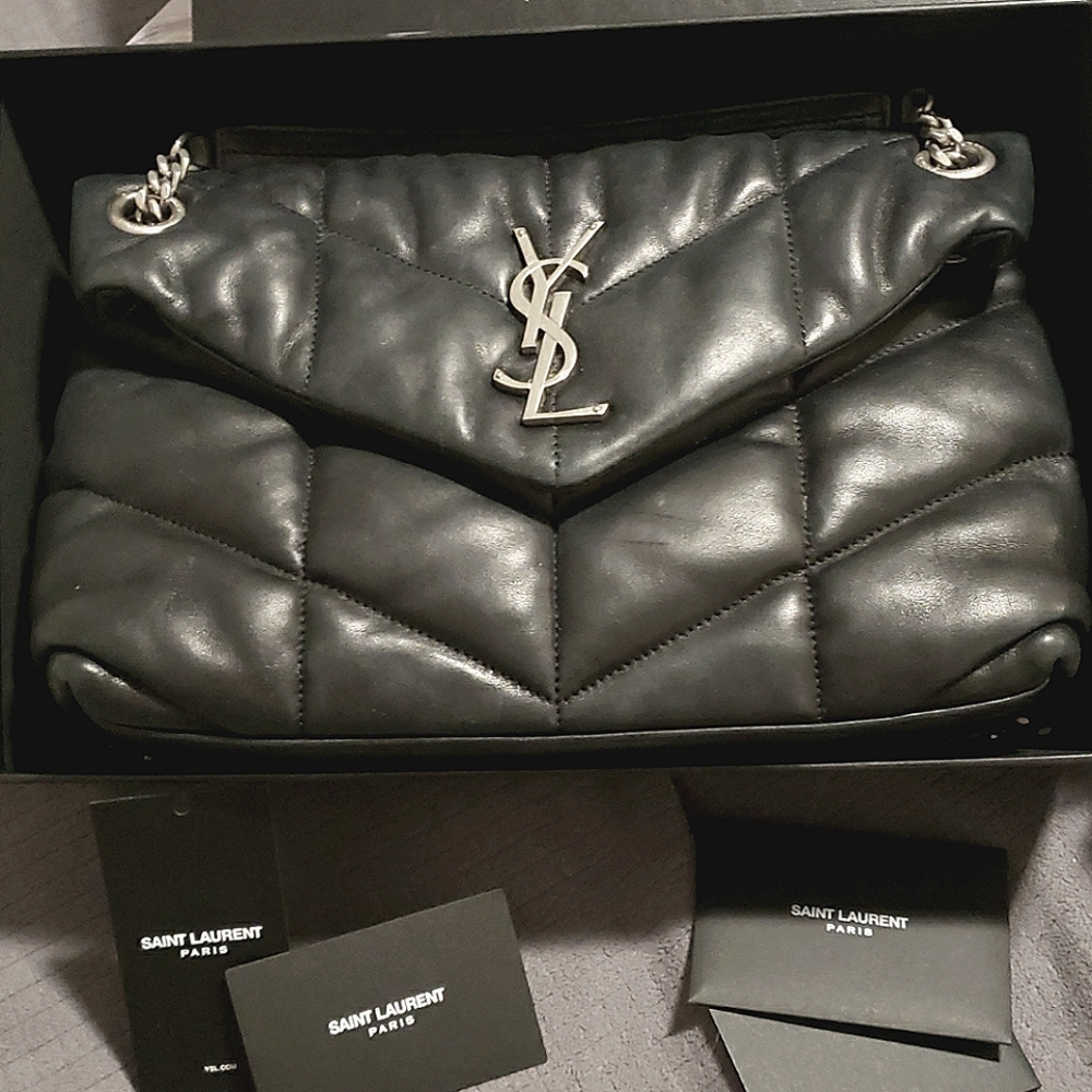 Ysl black leather quilted medium purse